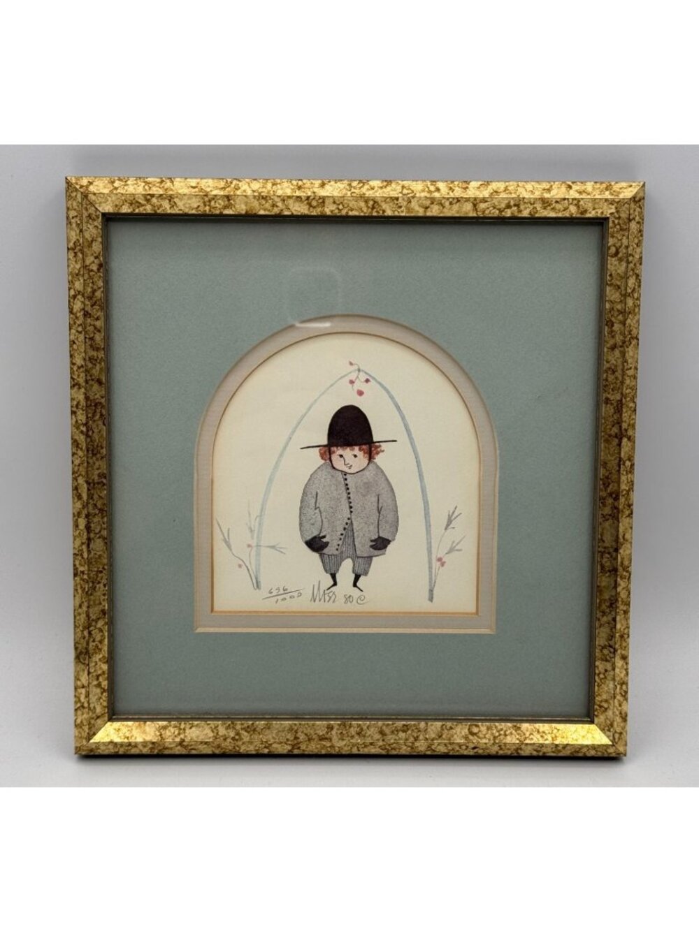 P Buckley Moss Signed Numbered Print 696/1000 Framed Vintage Amish Boy 1980 Art